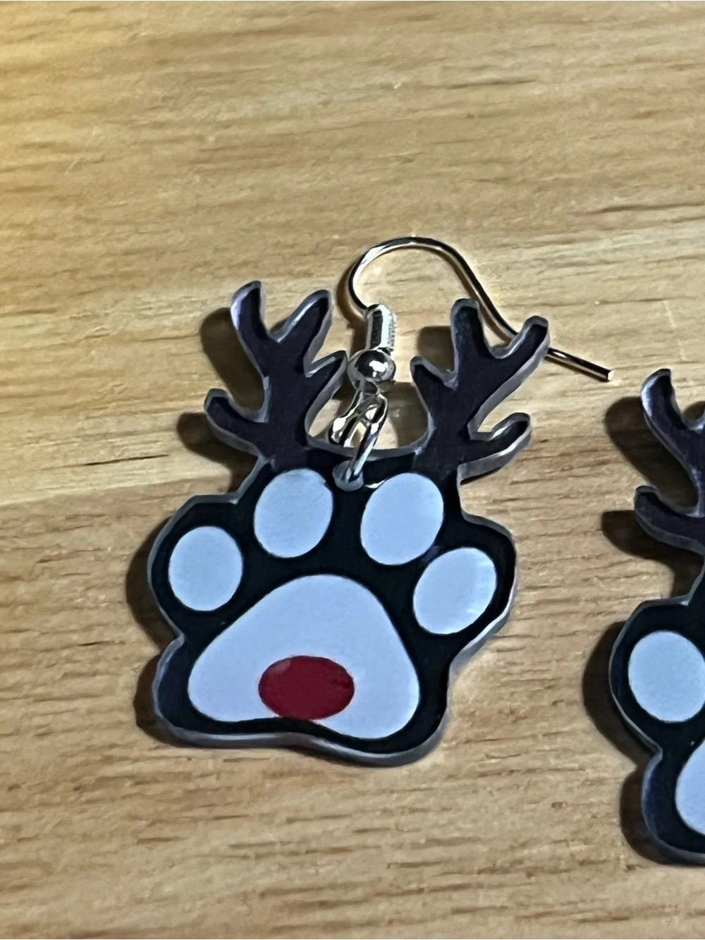 Holiday Reindeer Paw Earrings - Black & White with Red Accent E153
